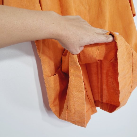 Vice Versa Vintage Blouse Smock Short Sleeve Orange Linen Blend Collared Pockets - Picture 4 of 10